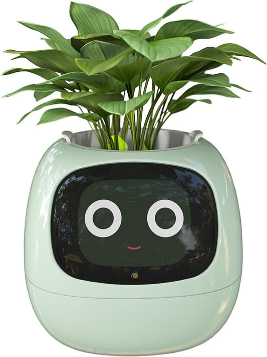 Smart Flowerpots, with Artificial Intelligence, Time Temperature Display, and Numerous Expressive Animations Based on the Environment, for Indoor Decoration, Gifts(Green)